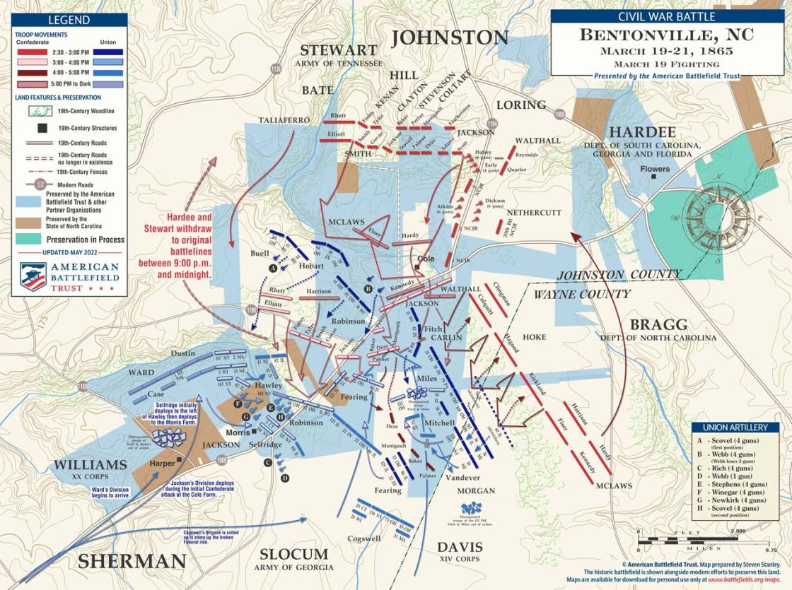 Bentonville | Mar 20, 1865 | Day One Battle Map
