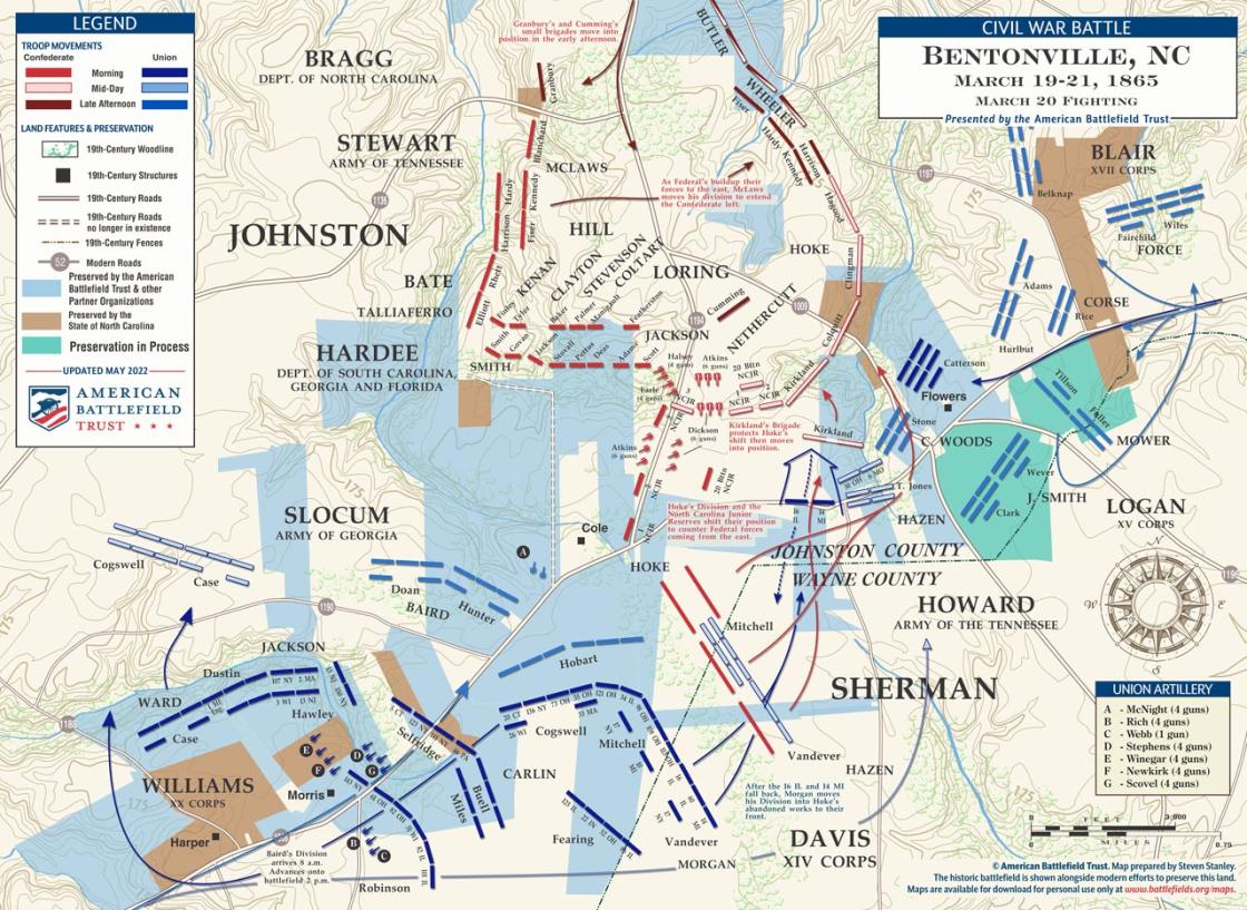 Bentonville | Mar 20, 1865 | Day Two Battle Map