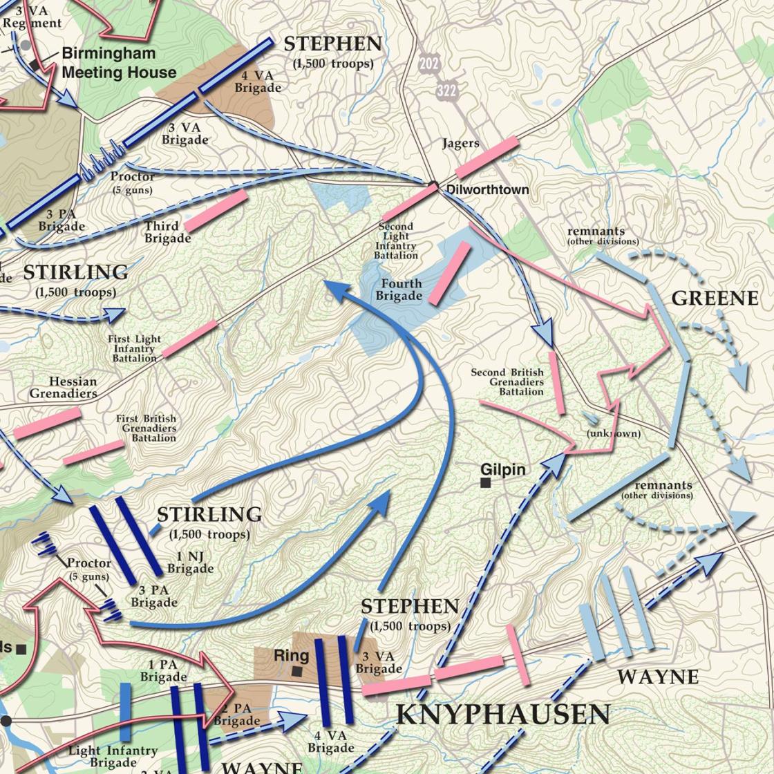 A detail of the Battle Map for the Battle of Brandywine showing land saved by the Trust and its patners