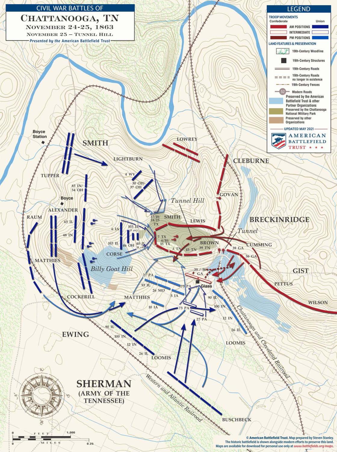 Chattanooga | Fight for Tunnel Hill | Nov 25, 1863 Battle Map