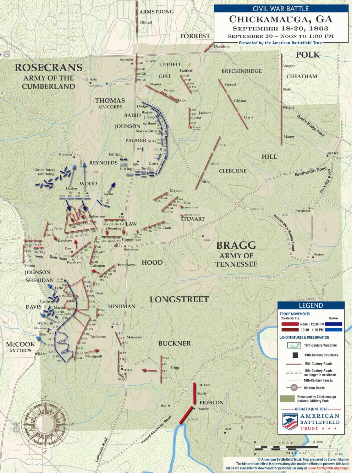 Chickamauga | Sept 20, 1863 | Noon - 1 pm Battle Map