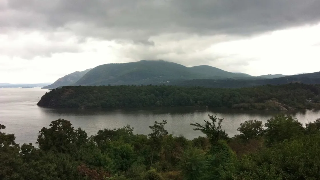 View of Constitution Island from an opposing river bank