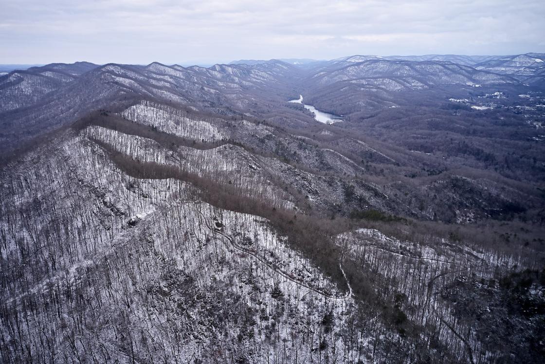 Showing the Cumberland Gap with Tennessee on the left and Kentucky on the right