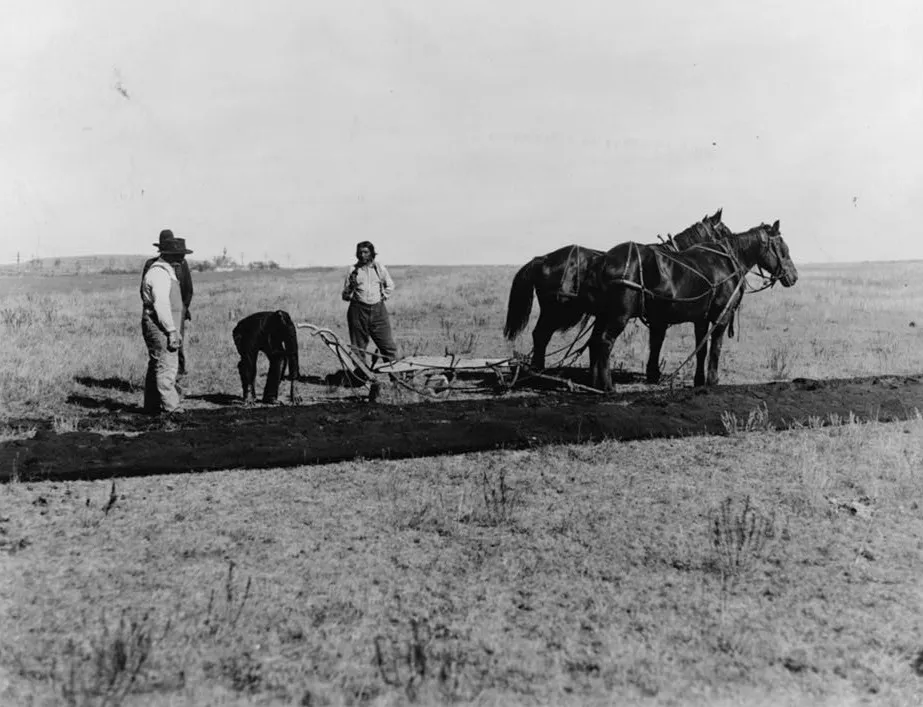 Farmers Breaking Ground on Homestead in North Dakota, 1883