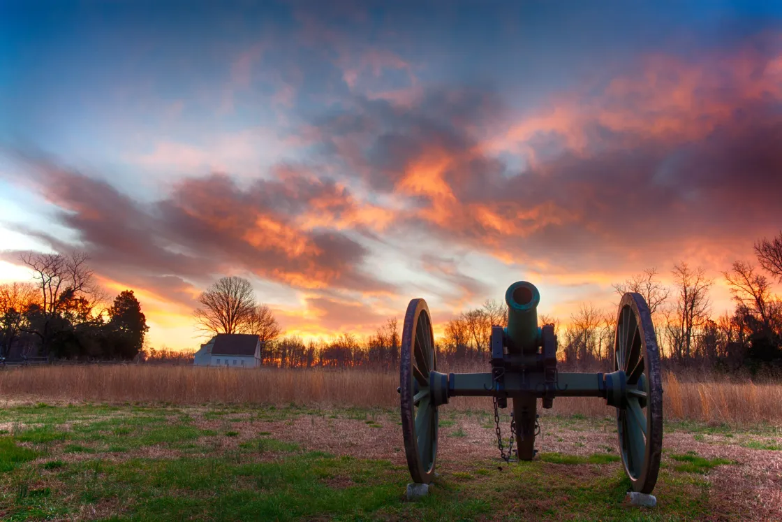 A dramatic sky colors the historic landscape near the Watt House on the Gaines' Mill battlefield outside Richmond. The battlefield, parts of which are preserved within Richmond National Battlefield Park, witnessed what may have been the largest infantry charge of the Civil War, on June 27, 1862.