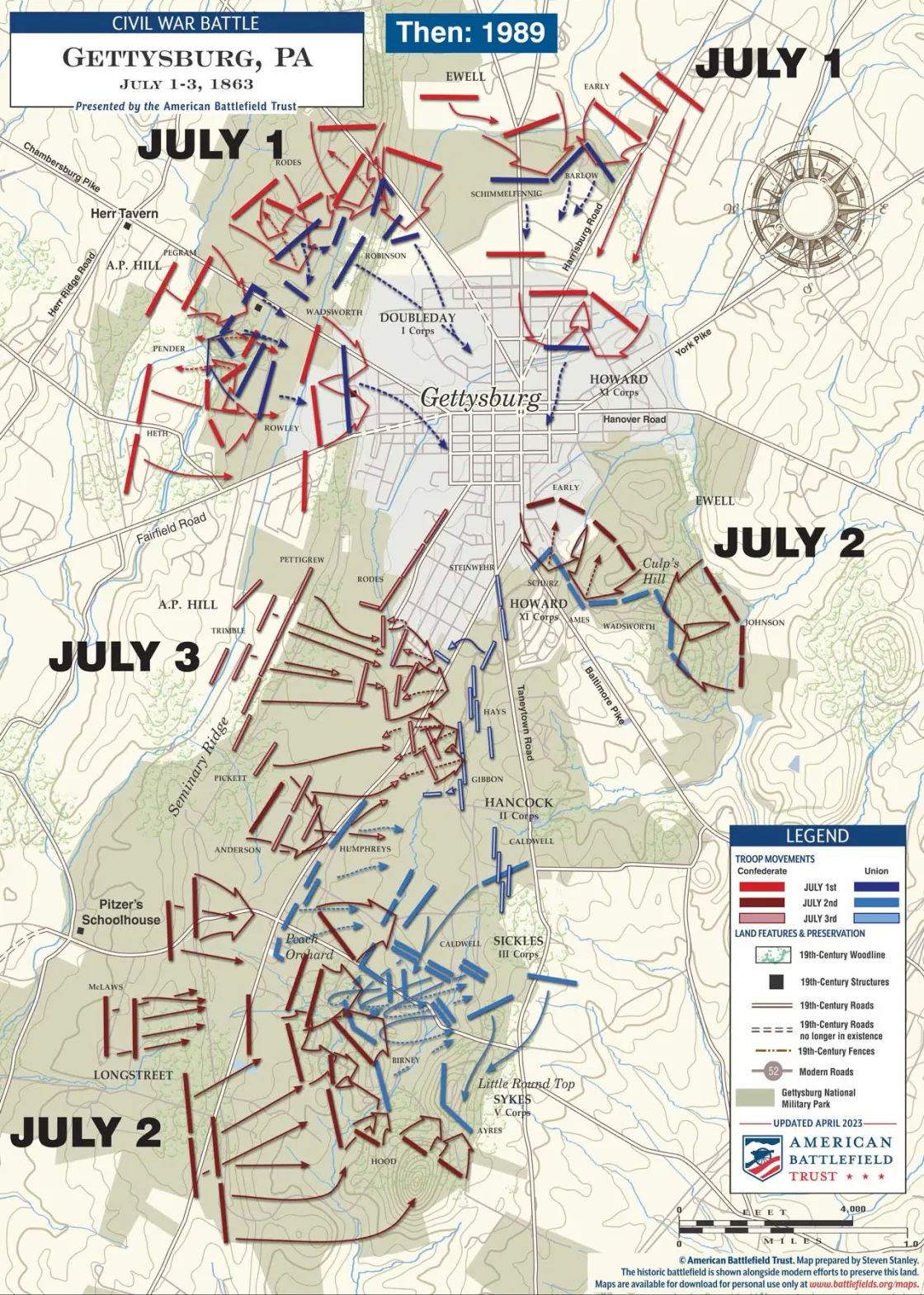 Simple Map Of Gettysburg Battlefield Gettysburg July 1 3 1863 (Then) (April 2023) .webp