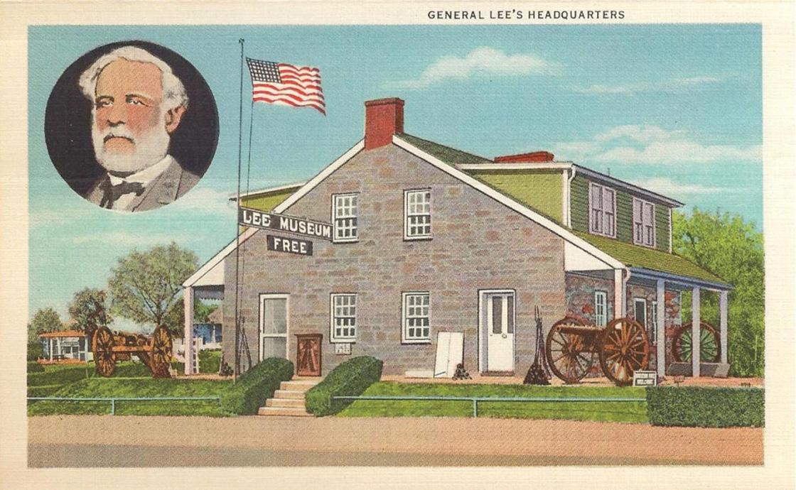 1937 Postcard playing up Gen. Robert E. Lee's tie to the Gettysburg structure.