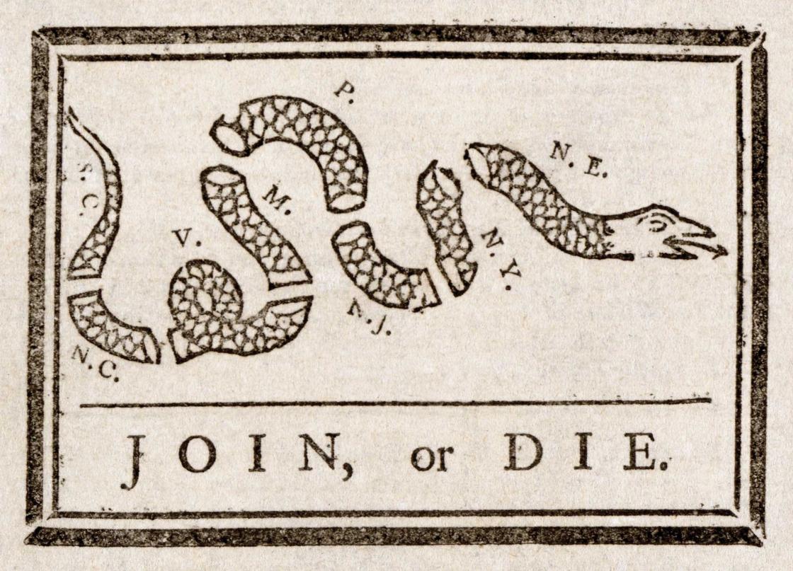 A 1754 political cartoon by Benjamin Franklin