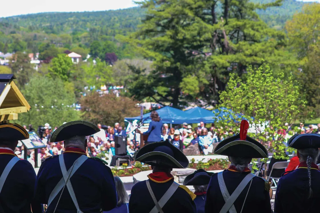 Visitors gather at Lake George Battlefield Park for the reinterment ceremony honoring 44 individuals whose remains were discovered nearby.