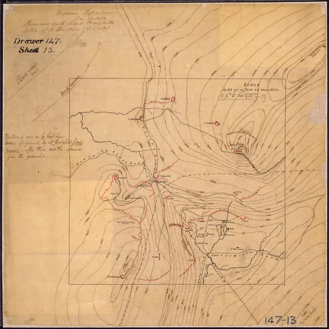 Shows the Confederate fortifications at Cumberland Gap in 1862-1863