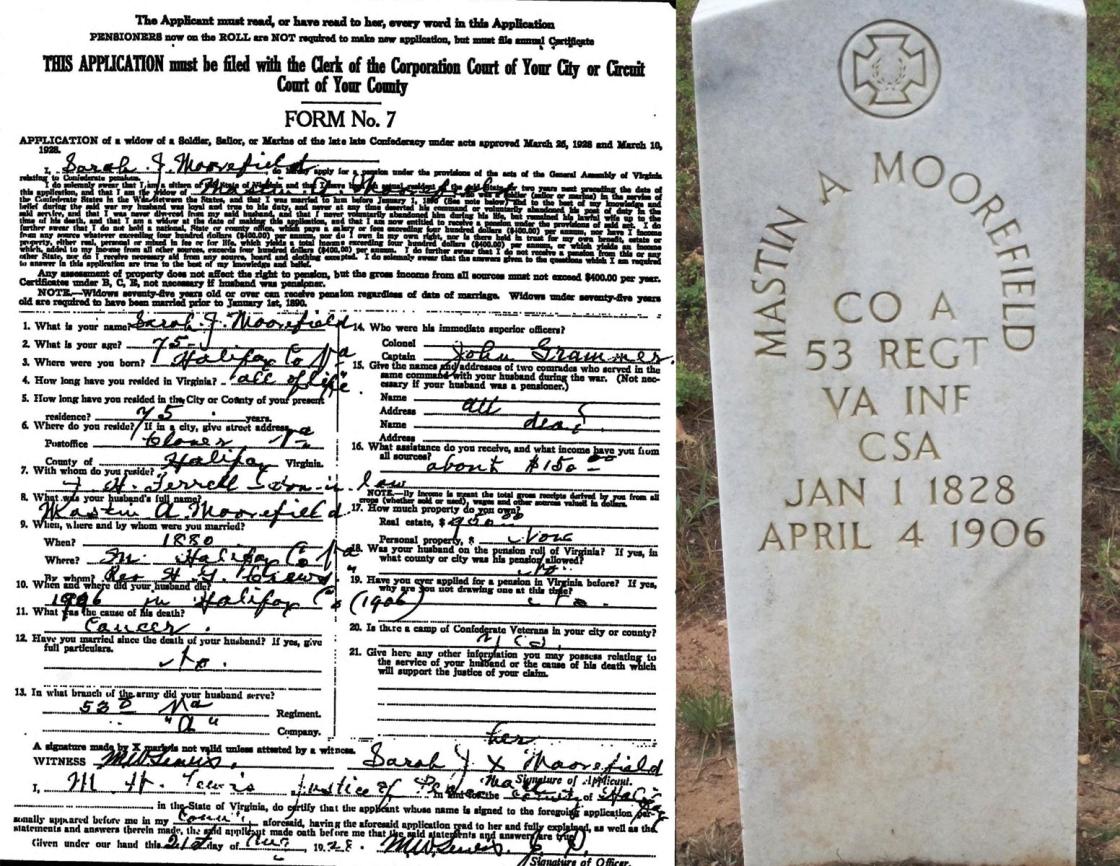 Mastin Moorefield’s pension application and grave