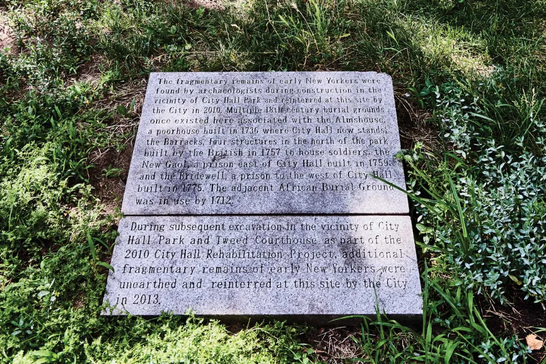 Barracks Stone, at the Almshouse Site, New York City