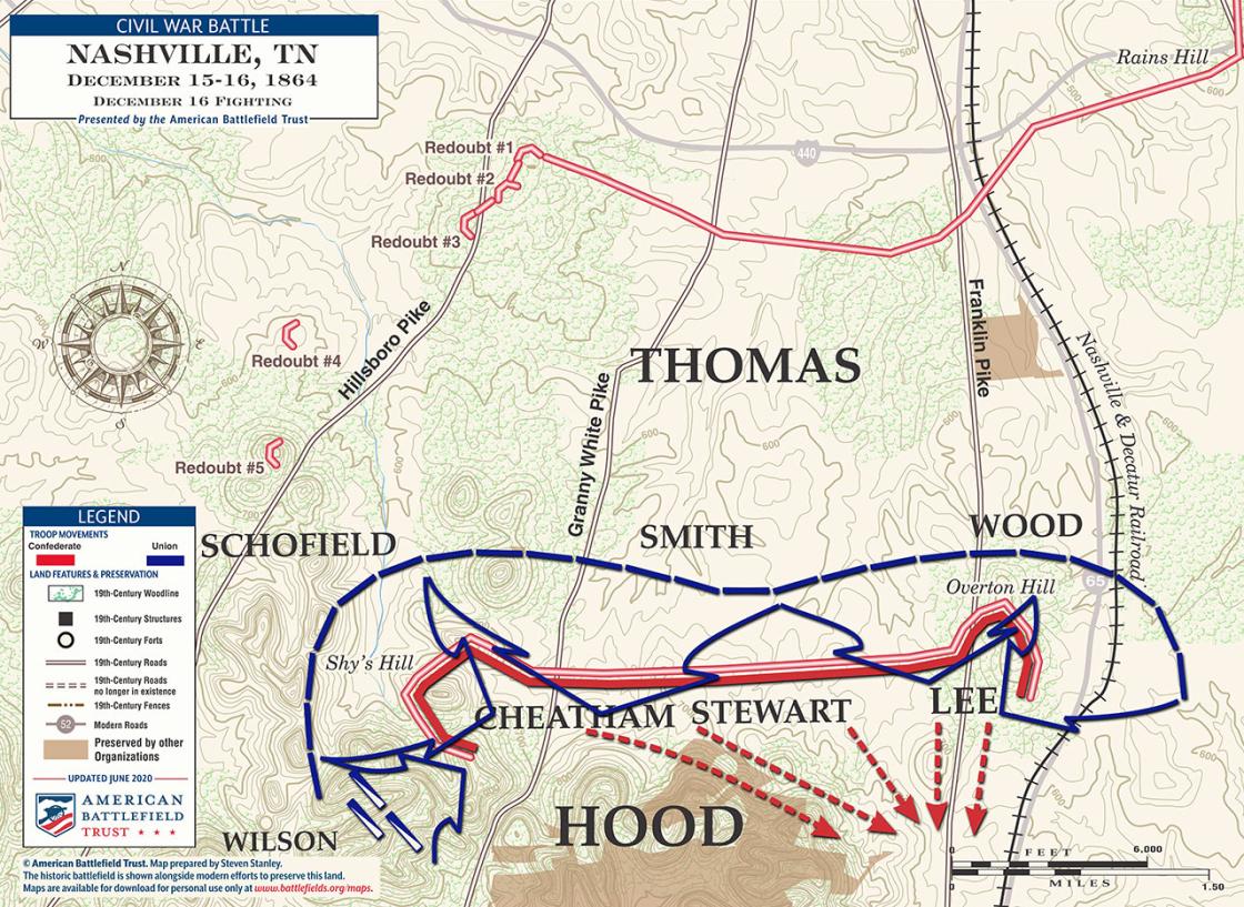 Nashville - December 16, 1864 - Day Two Battle Map