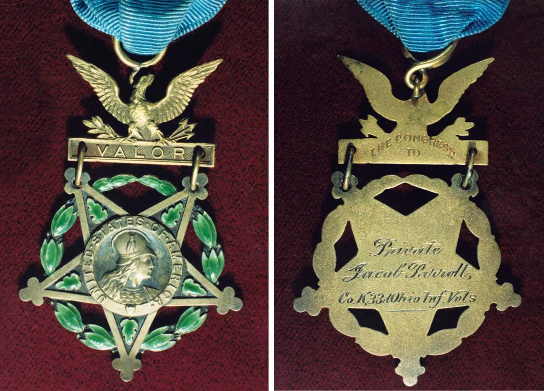 The front and back of Jacob Parrott’s Medal of Honor