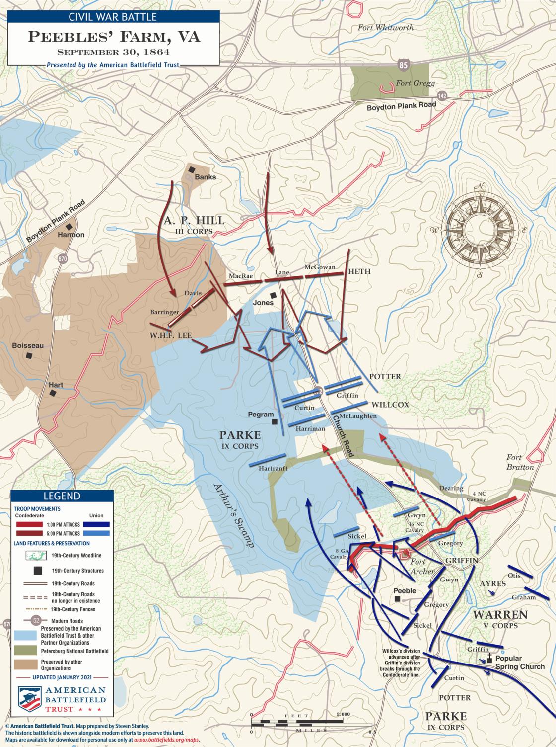 Peebles Farm - September 30, 1864 Battle Map