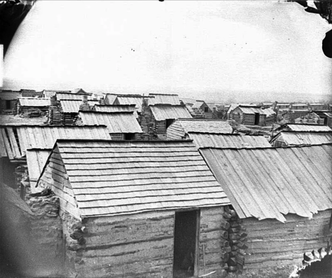 Photograph from the main eastern theater of war, Confederate winter quarters, 1861-1862.