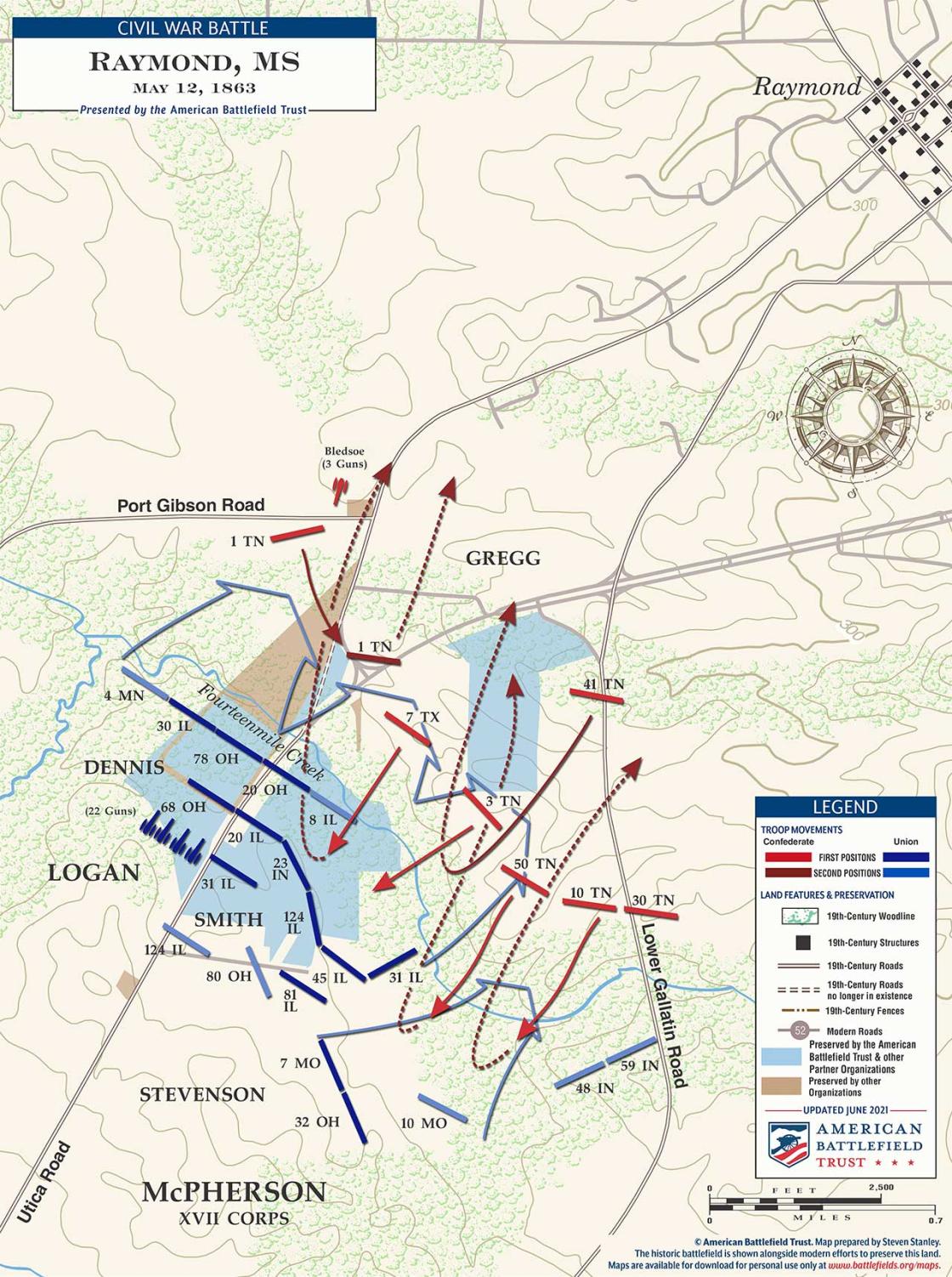 American Battlefield Trust’s map of the Battle of Raymond, Mississippi on May 12, 1863