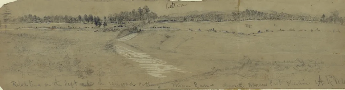 Rebel line on the left at the railroad cutting. Mine Run--opposite Warrens last position