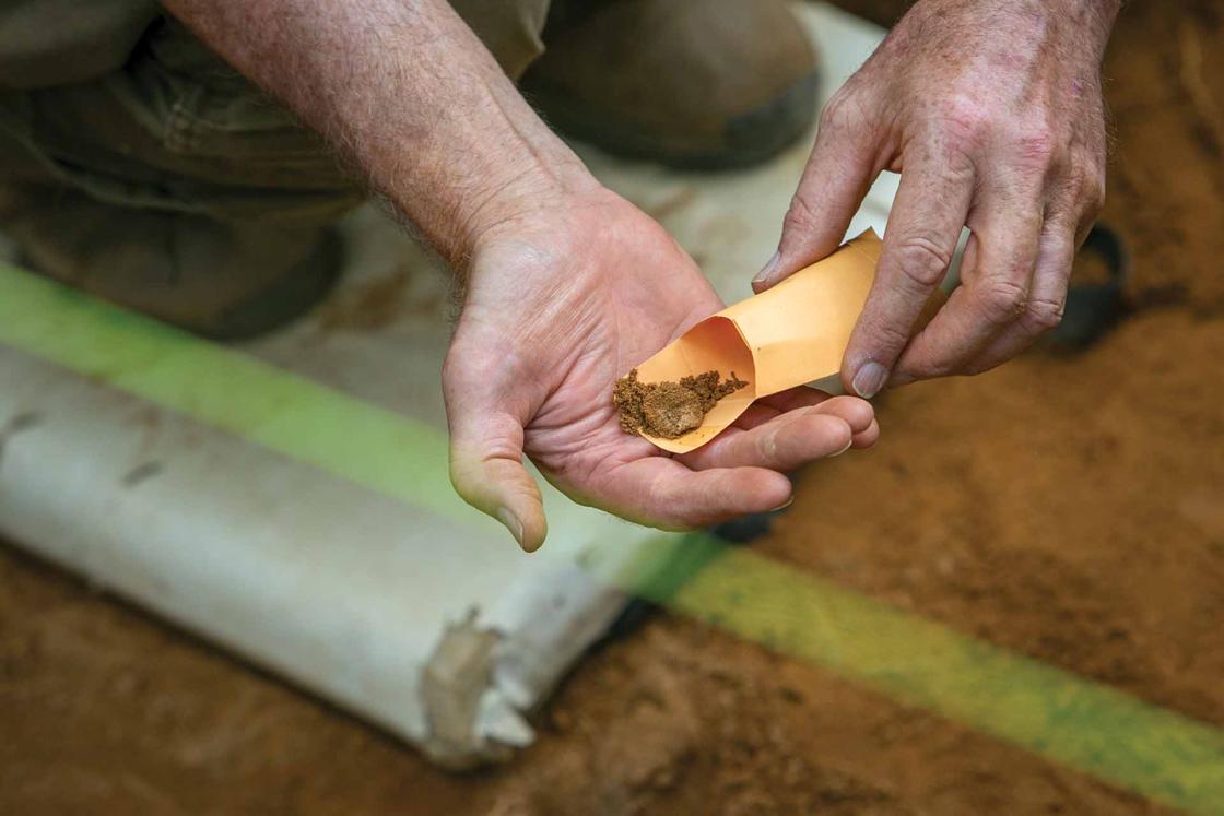 An impacted musket ball from the Fort Mercer trench excavation.