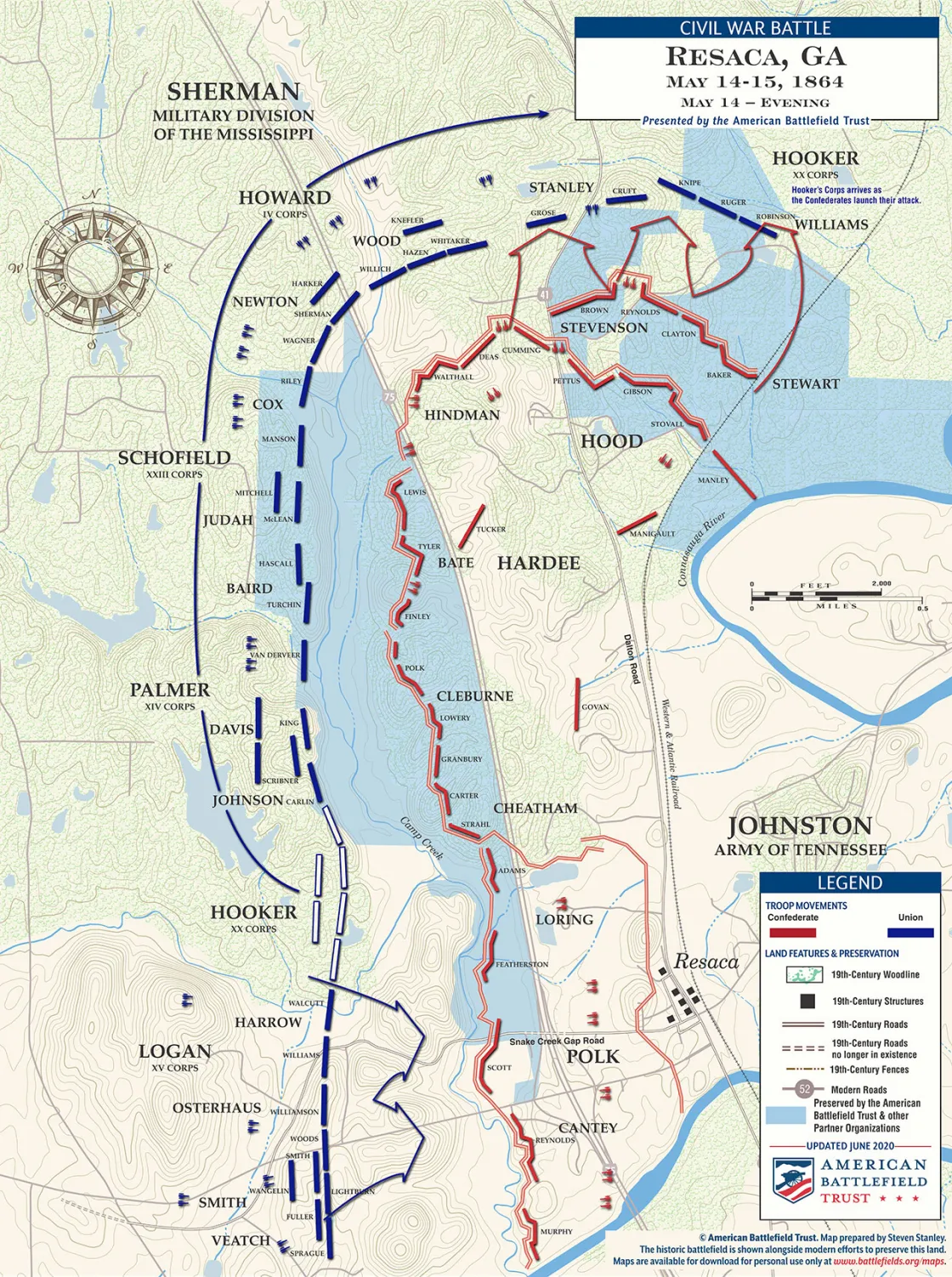 Resaca - May 14, 1864 - Evening Battle Map