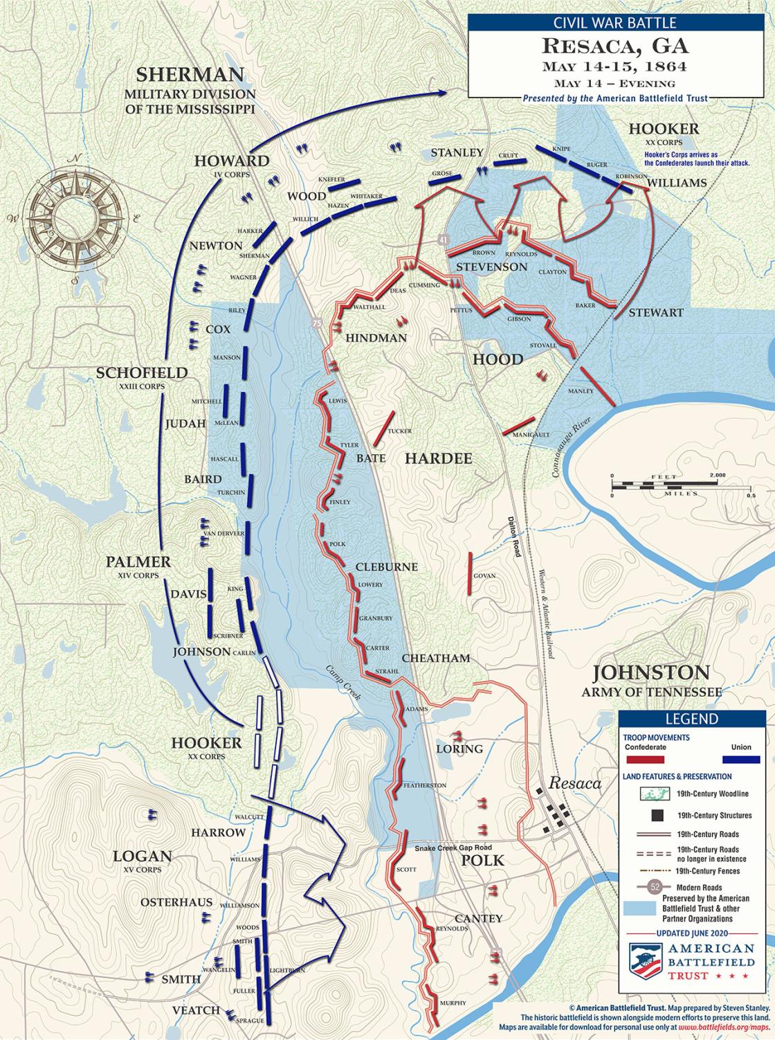 Resaca - May 14, 1864 - Evening Battle Map