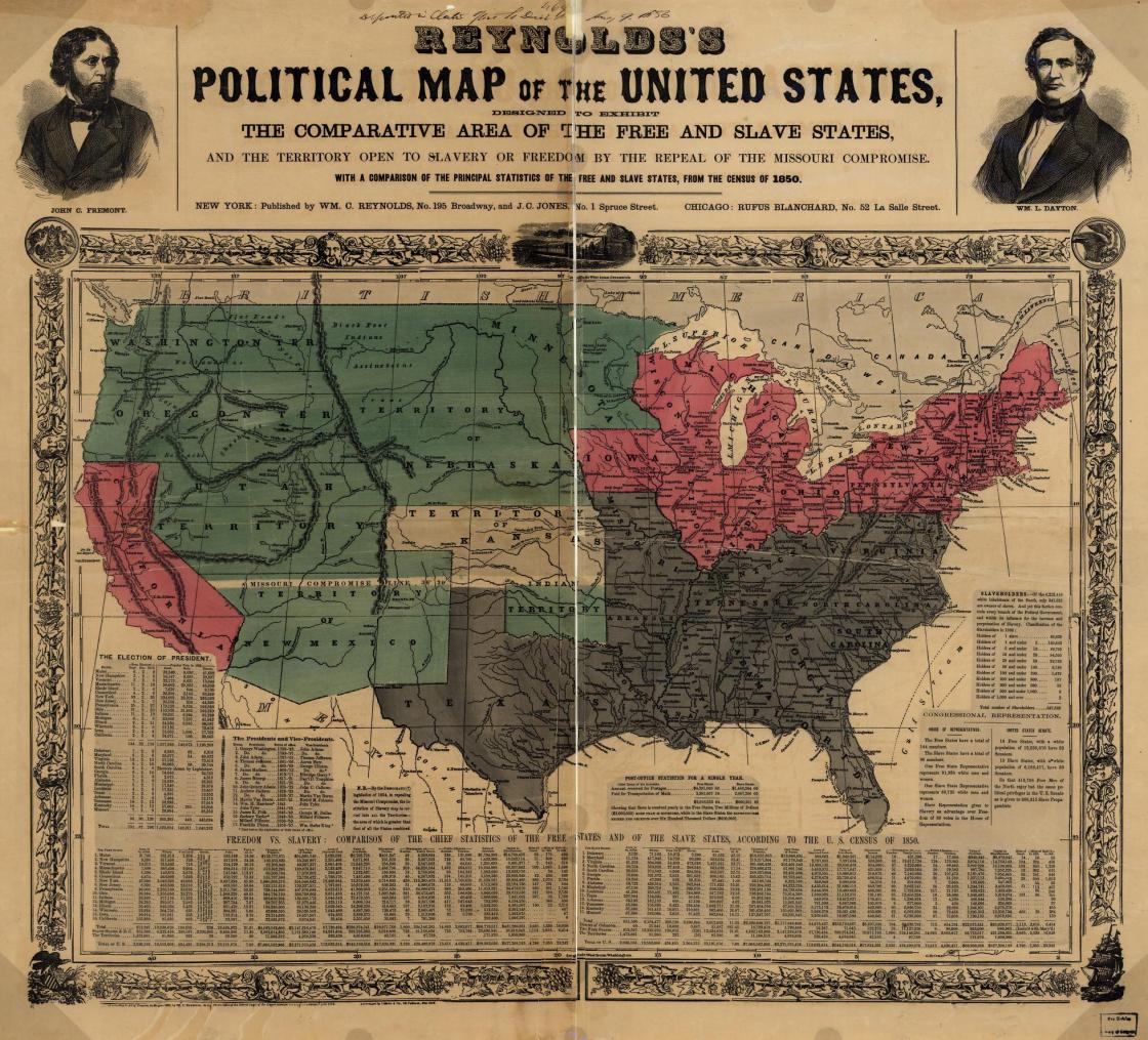 Reynolds's political map of the United States, designed to exhibit the comparative area of the free and slave states and the territory open to slavery or freedom by the repeal of the Missouri Compromise