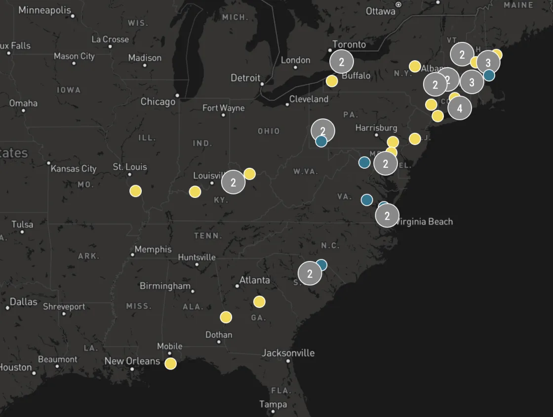 Lafayette Tour Markers Map View of Monuments and Markers DB