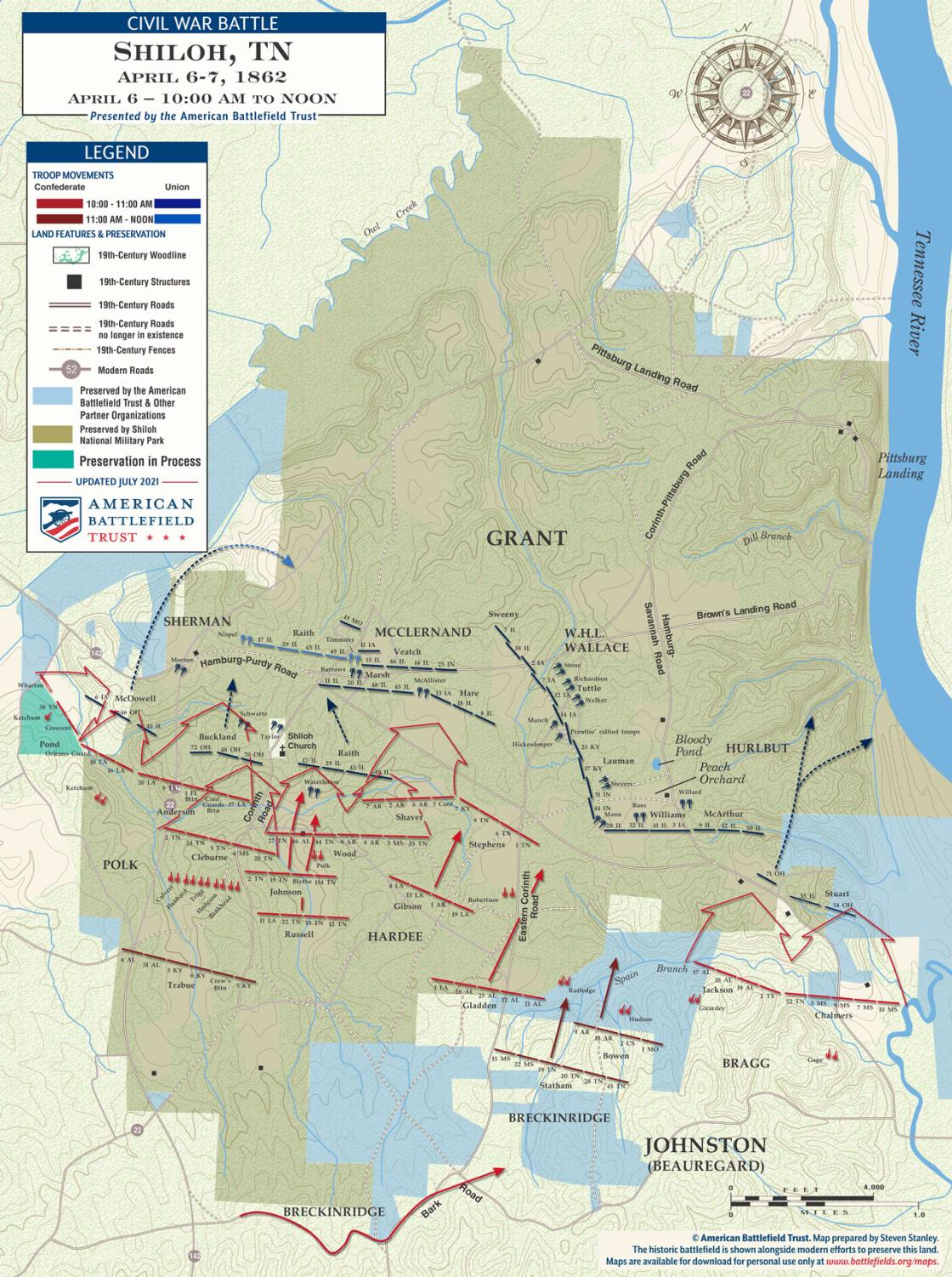 Shiloh - April 6, 1862 - 10am to Noon Battle Map