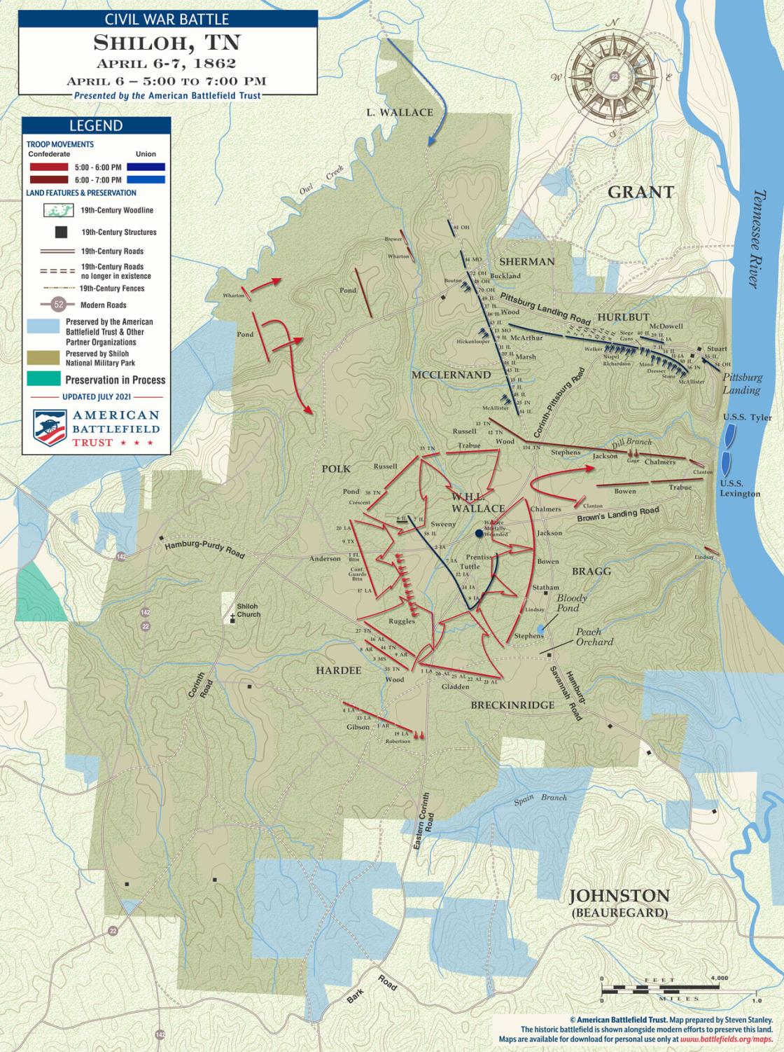 Shiloh - April 6, 1862 - 5pm to 7pm Battle Map