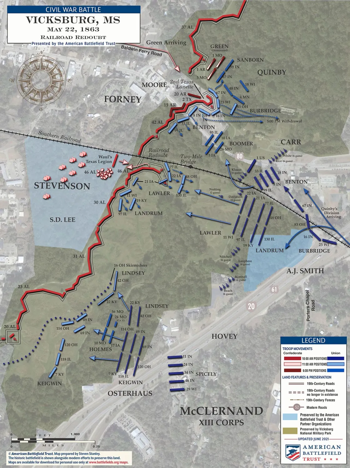 A satellite map of the Battle of Vicksburg on May 22, 1863