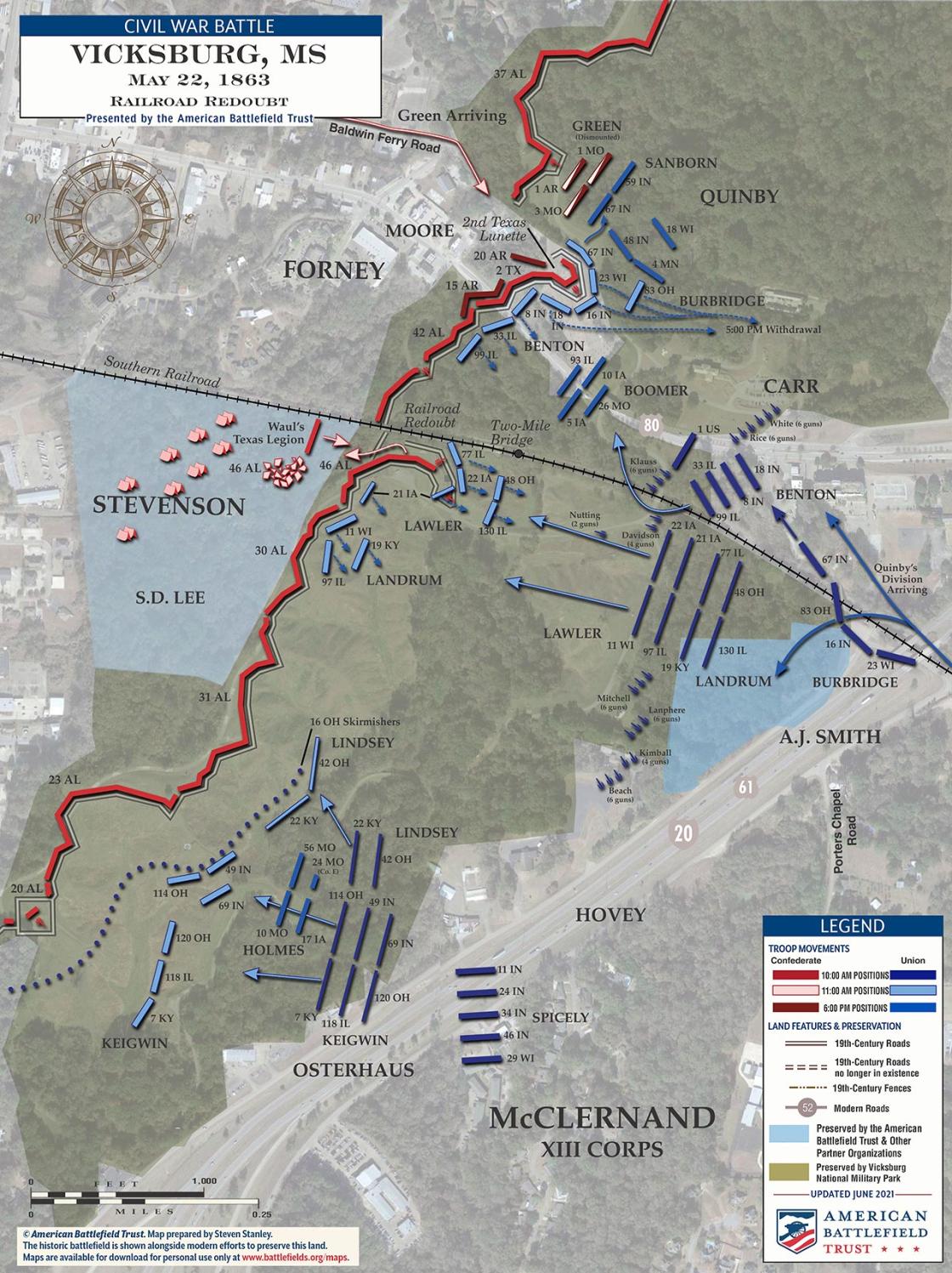 A satellite map of the Battle of Vicksburg on May 22, 1863