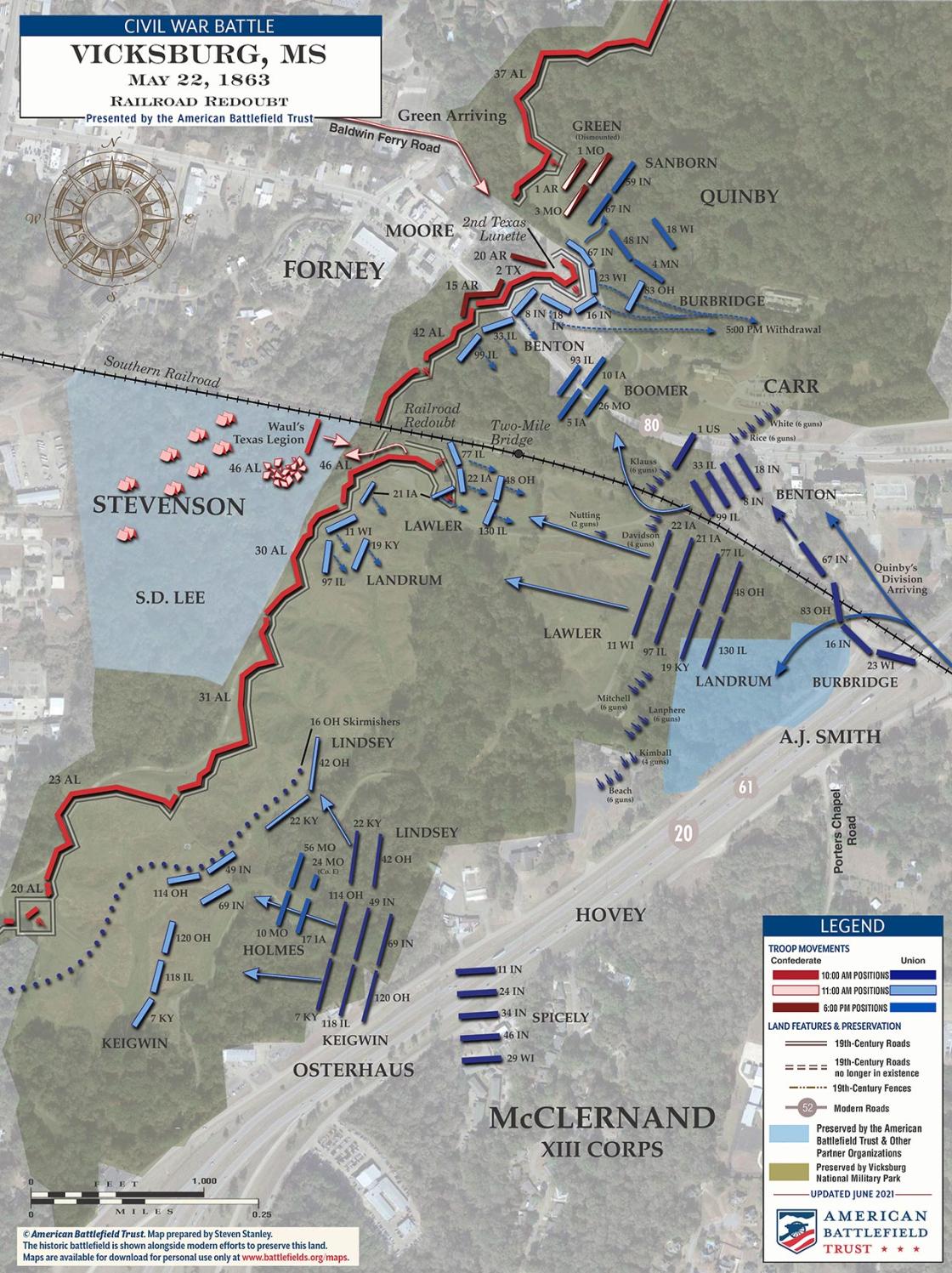 A satellite map of the Battle of Vicksburg on May 22, 1863