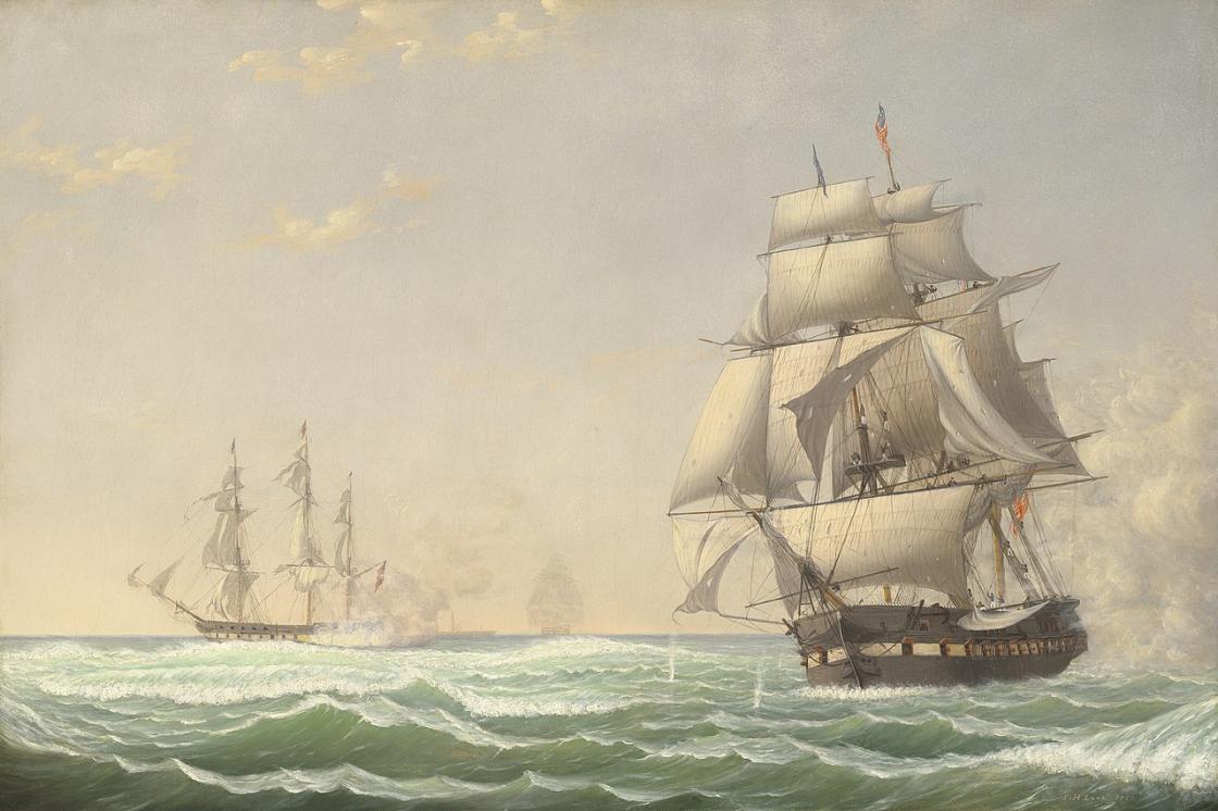 The USS President Engaging the British Squadron, 1815 by Fitz Henry Lane