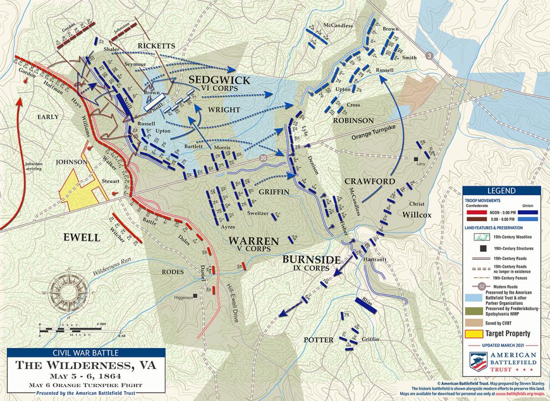 The Wilderness - Orange Turnpike Fight - May 6, 1864 Battle Map