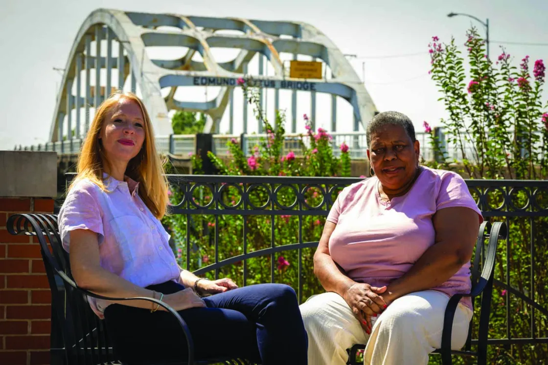 Darley with Joanne Bland at the Edmund Pettus Bridge in Selma, Ala.
