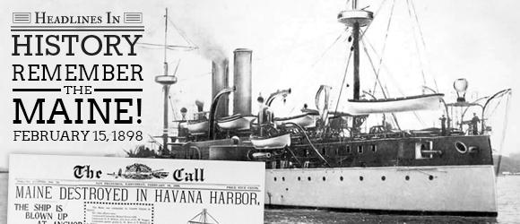 A newspaper headline with the USS Maine