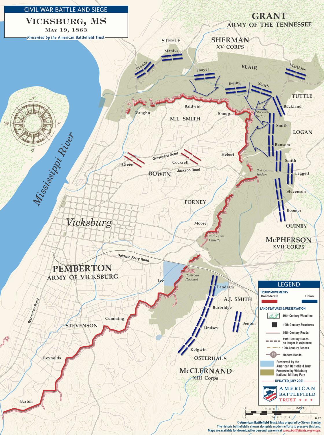 Battle map of the Siege of Vicksburg on May 19, 1863