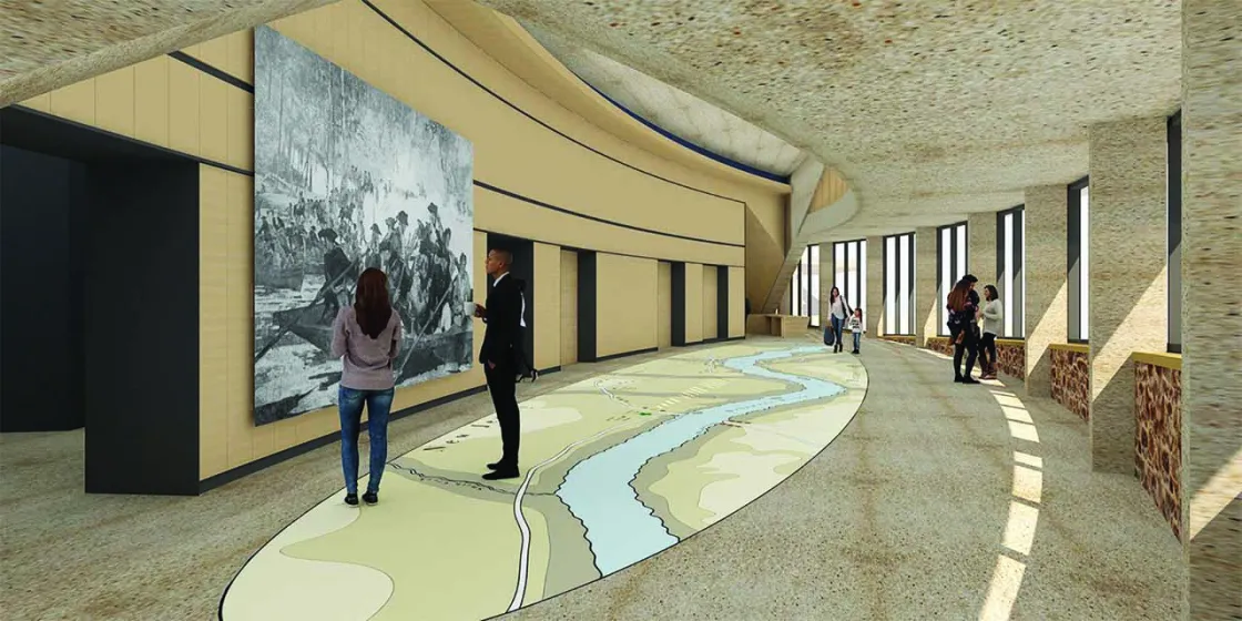 Artist rendering of the interior in the new visitor center at Washington Crossing, N.J.
