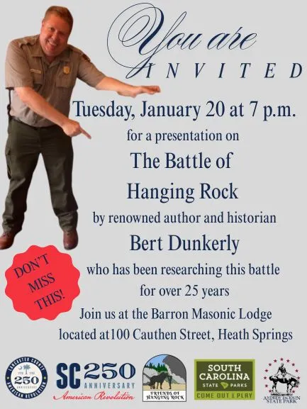 Poster for the Battle of Hanging Rock Lecture with Bert Dunkerly