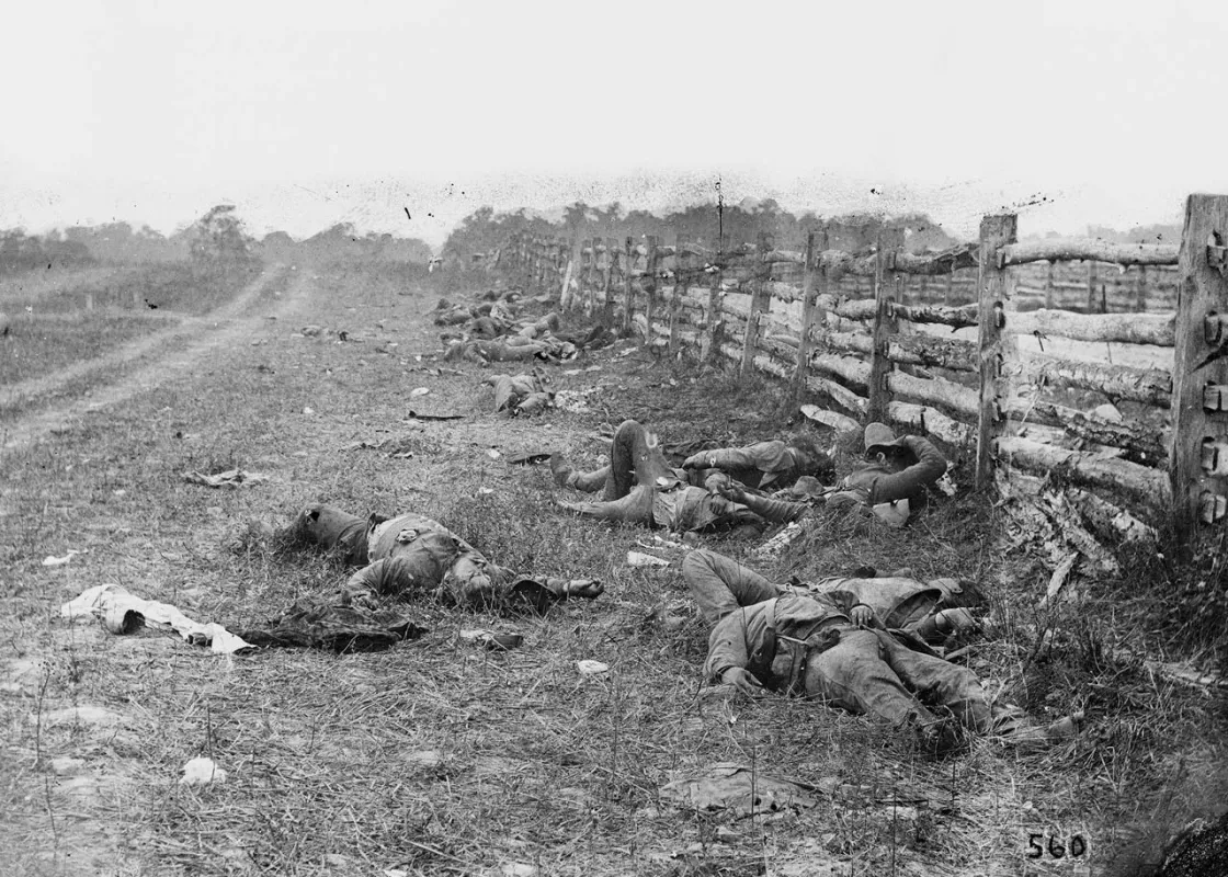 Antietam, Md. Confederate Dead by a Fence on the Hagerstown Road, September 1862. Photograph by Alexander Gardner.