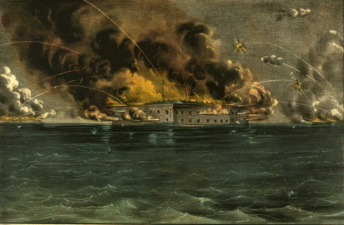 A painting of the bombardment of Fort Sumter