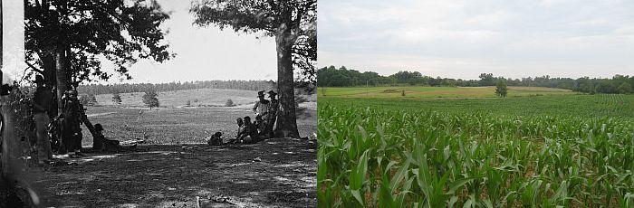 Then and now photos of the fields at Cedar Mountain
