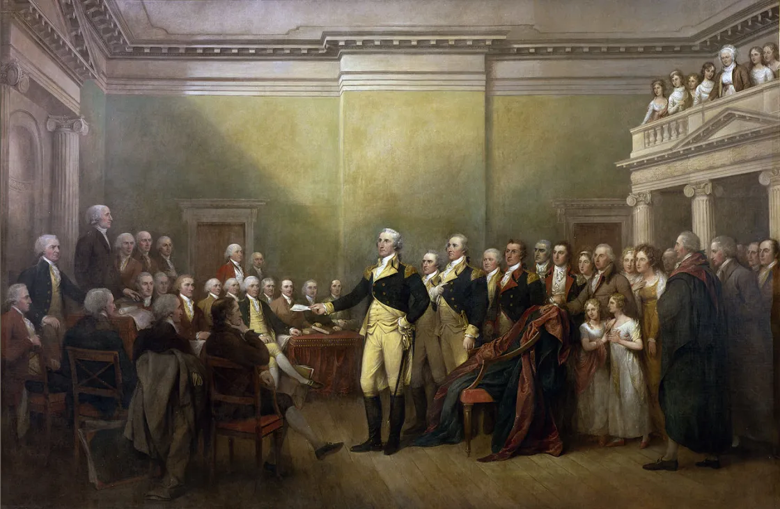 This is a painting of General George Washington resigning his commission.