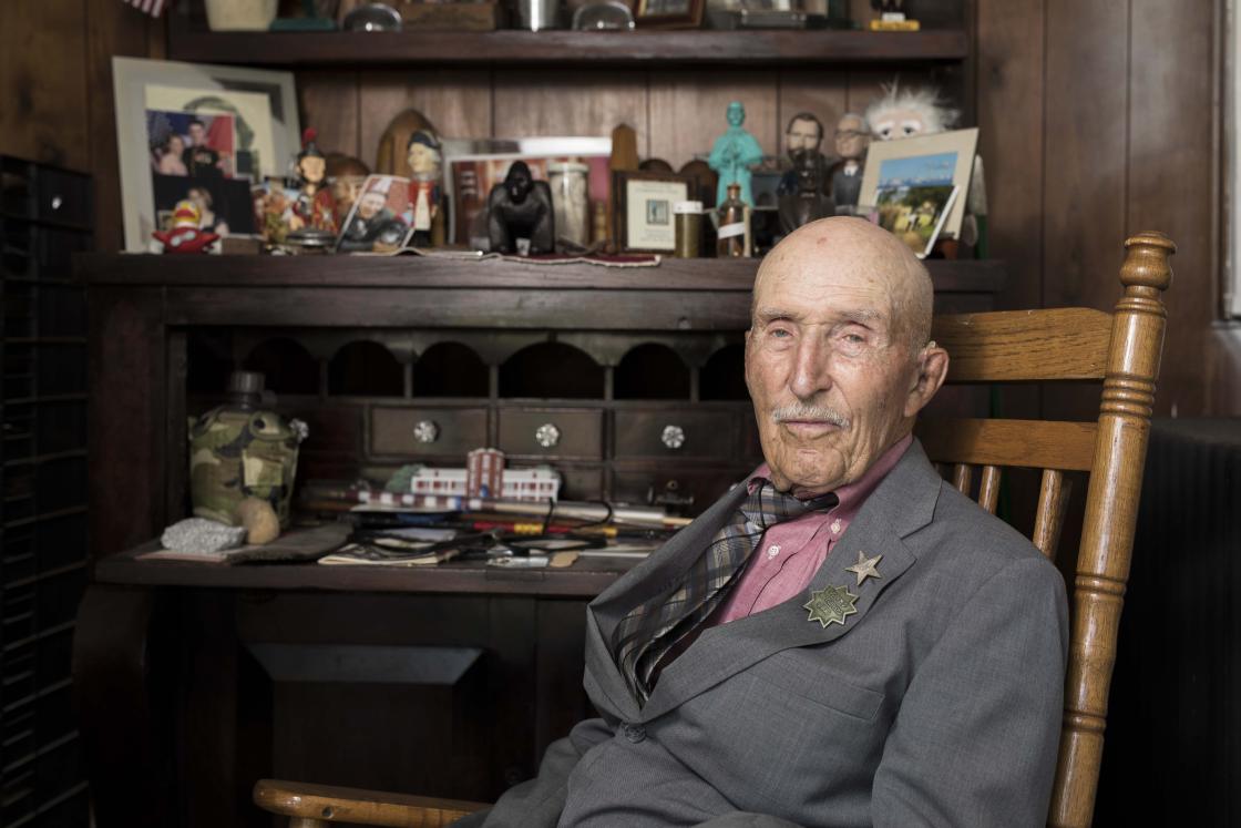 Edwin C. Bearss is seen at his desk at his home in Virginia.