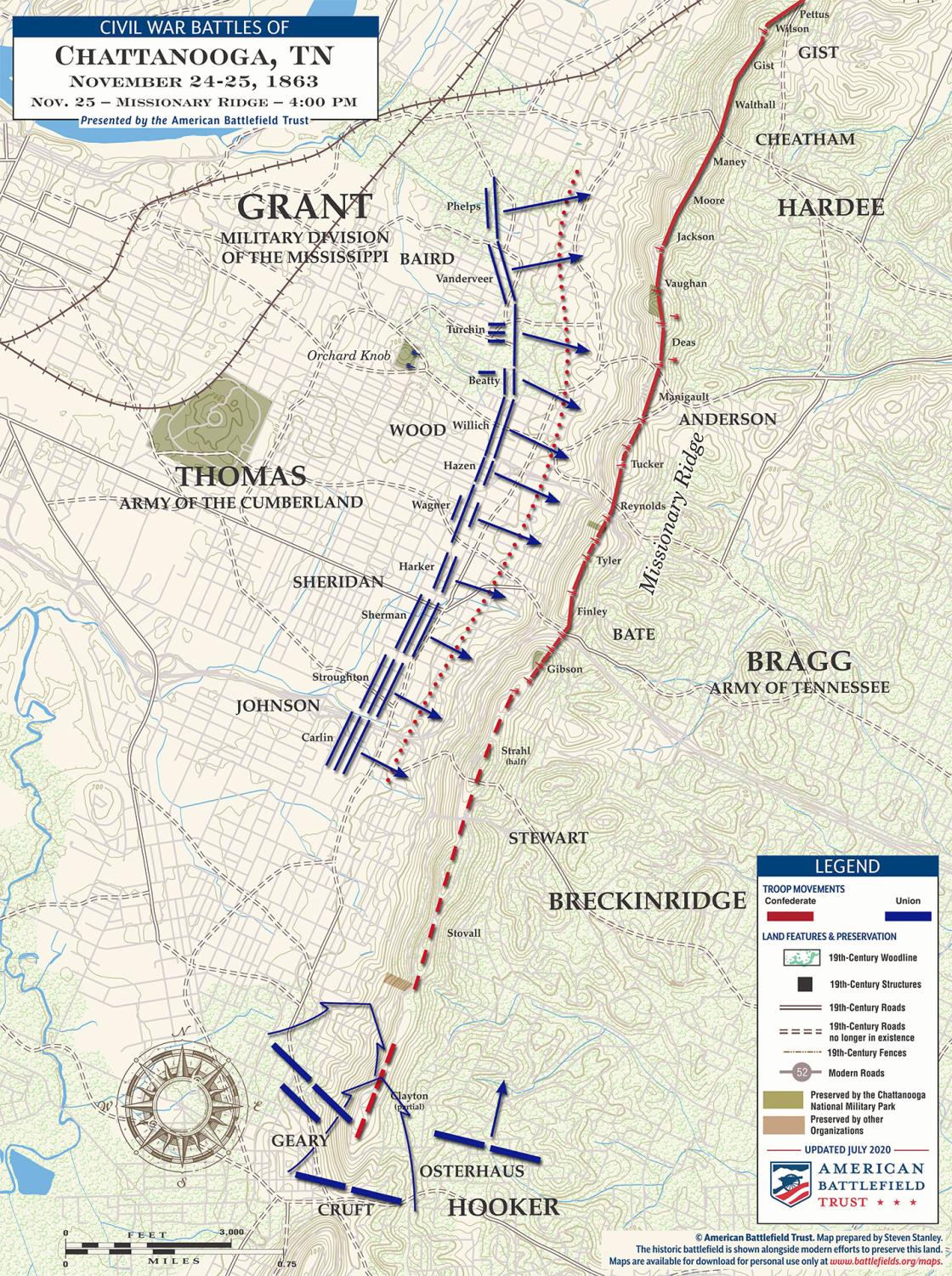 Chattanooga | Missionary Ridge | Nov 25, 1863 | 4 pm Battle Map