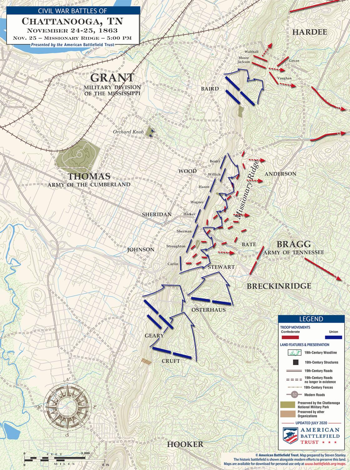 Chattanooga | Missionary Ridge | Nov 25, 1863 | 5 pm Battle Map
