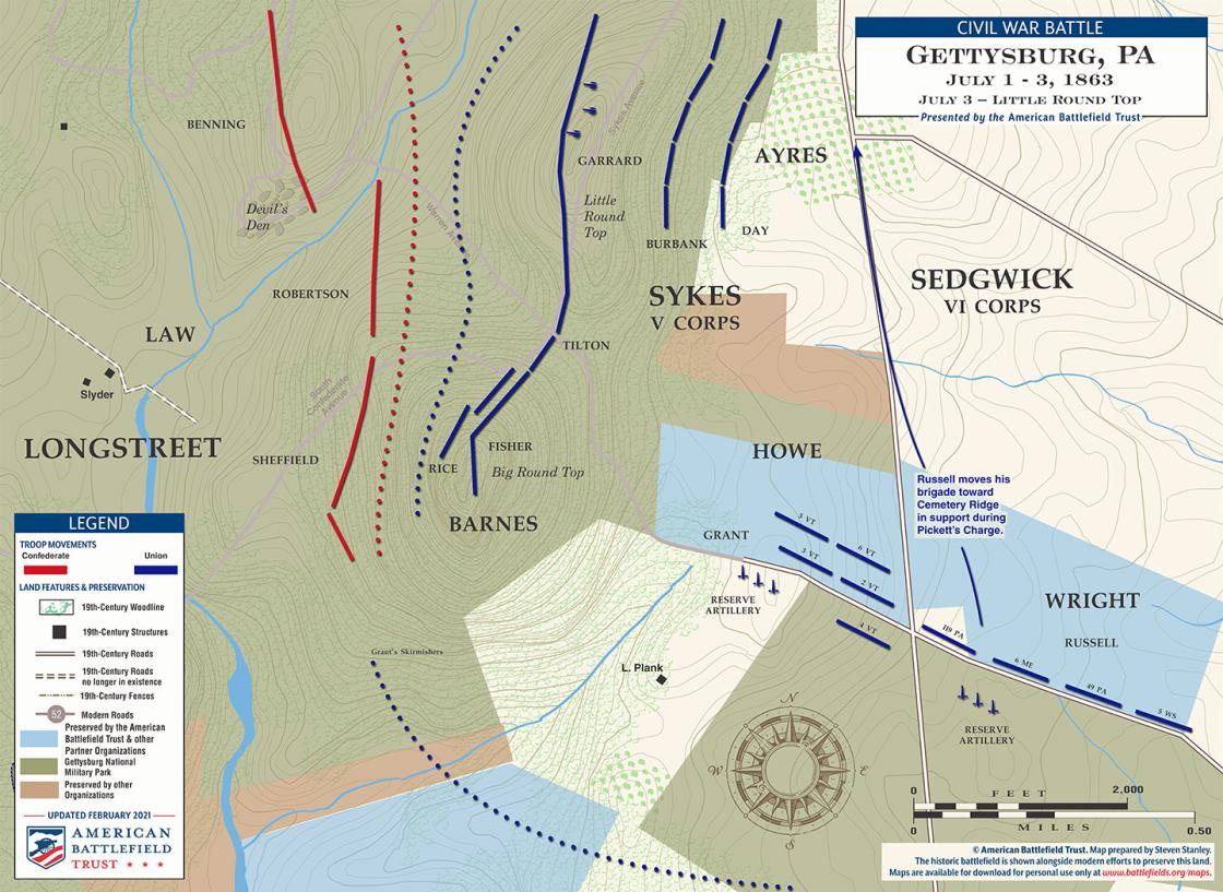 Gettysburg - Little Round Top - July 3, 1863 Battle Map