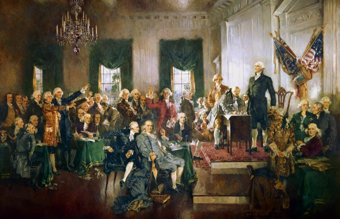 This is a painting depicting the signing of the United States Constitution. 