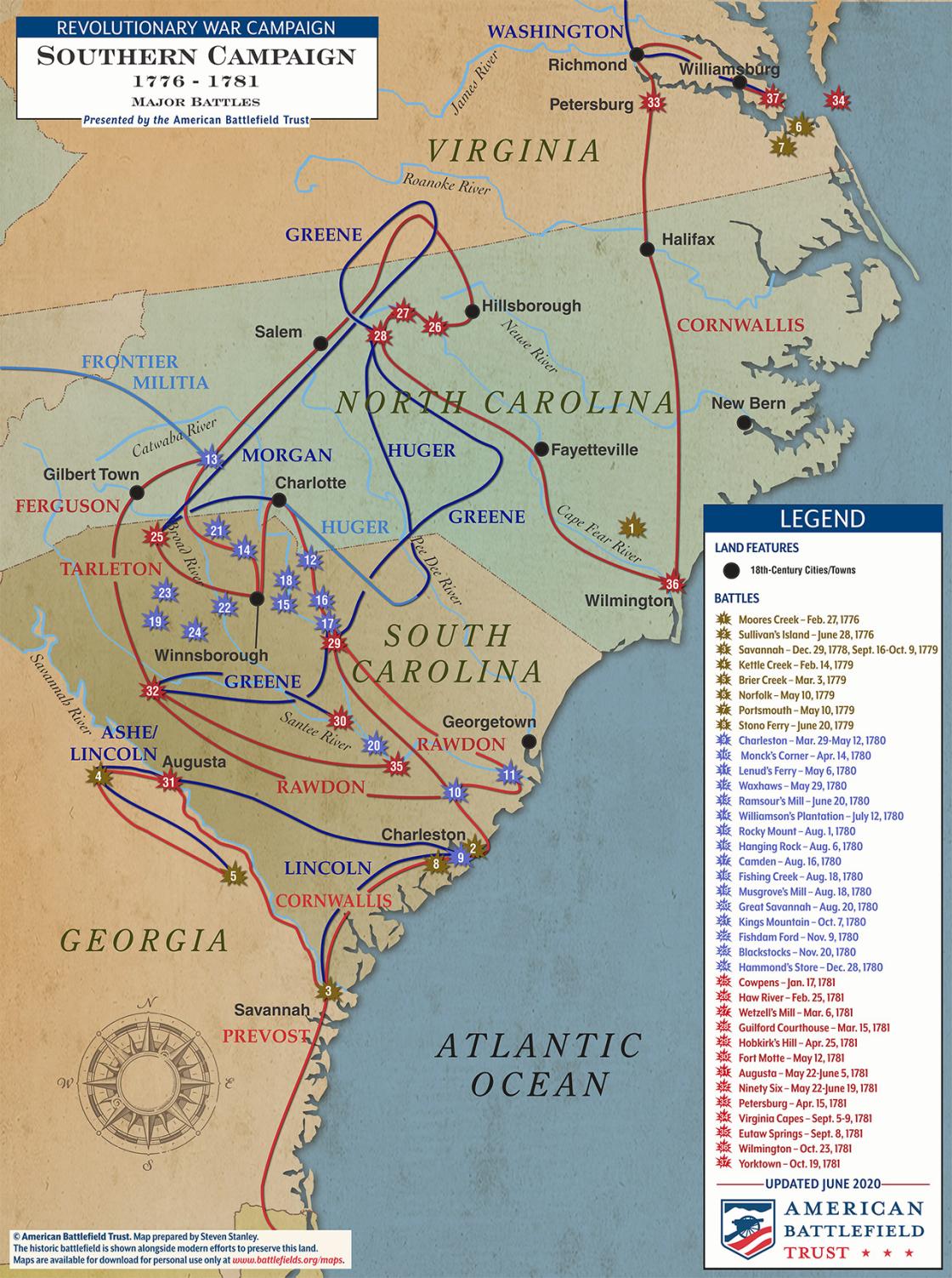 Major Battles of the Southern Campaign | 1776 - 1781 (June 2020)