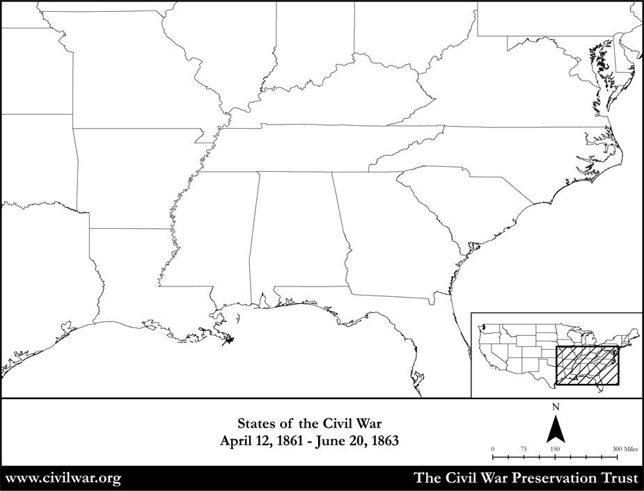 Blank Map Civil War States 1861 1863 American Battlefield Trust